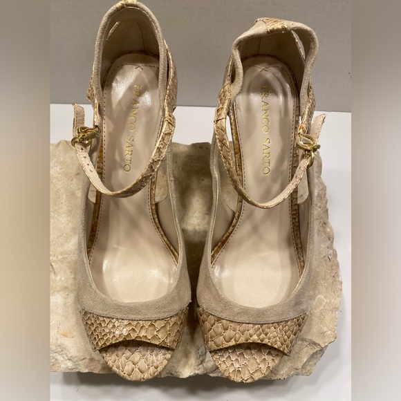 Franco Sarto Sulu Beige Sueded Leather Snake Print Peep Toe Platform Pumps Sz 10 - Picture 10 of 16